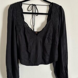 Free People Black Textured Top